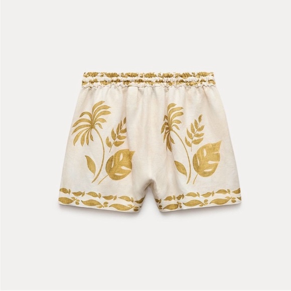 Zara Linen Shorts in White / Gold size S - Picture 3 of 9